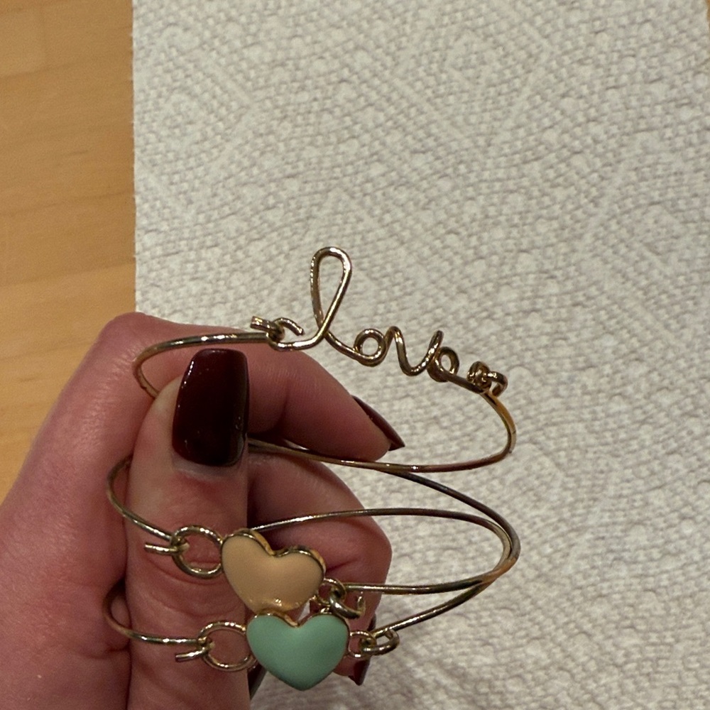 Gold Love Bracelet Set with Heart Charms
